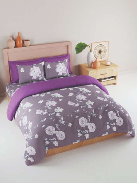 

BIANCA Grey & White Floral 186 TC King Bedsheet with 2 Pillow Covers