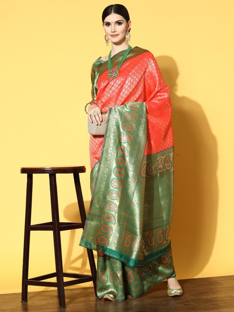 

Saree mall Pink Ethnic Motifs Zari Silk Blend Banarasi Sarees