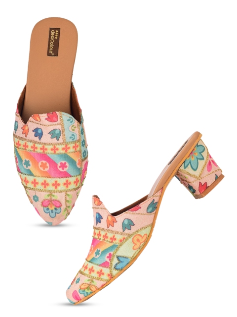 

DESI COLOUR Multicoloured Printed Ethnic Block Mules, Multi