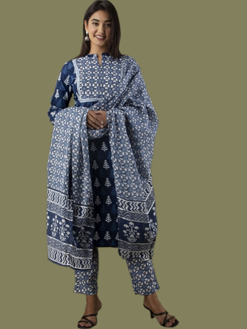 

SP DESIGNS Women Blue Ethnic Motifs Yoke Design Kurta with Trousers & With Dupatta