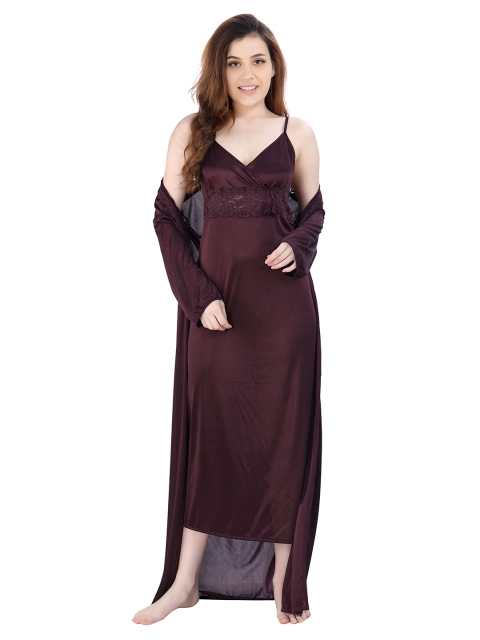 

Romaisa Women Brown Satin Maxi Nightdress