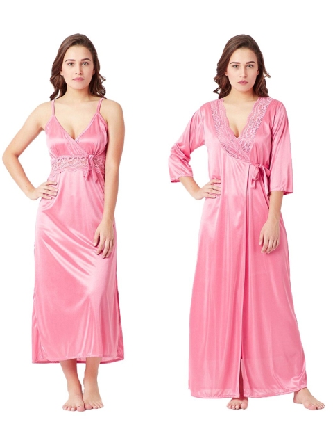 

Romaisa Women Pink Maxi Satin Nightdress