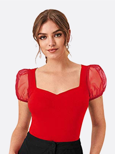 

FAVRIZ Women Red Sweetheart Neck Top
