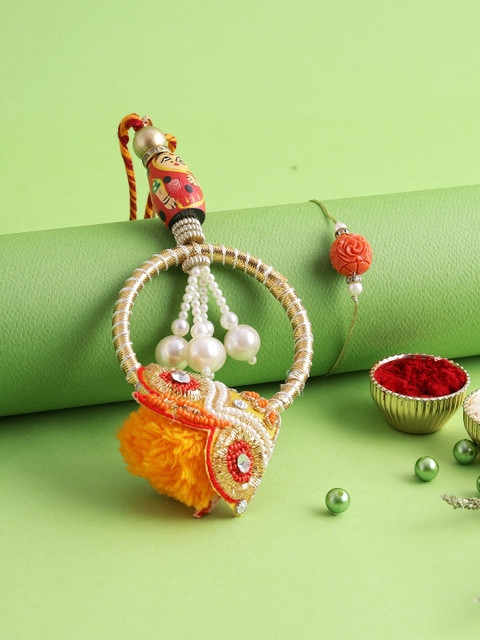 

Aapno Rajasthan Pack Of 2 Designed Threaded Rakhi, Orange