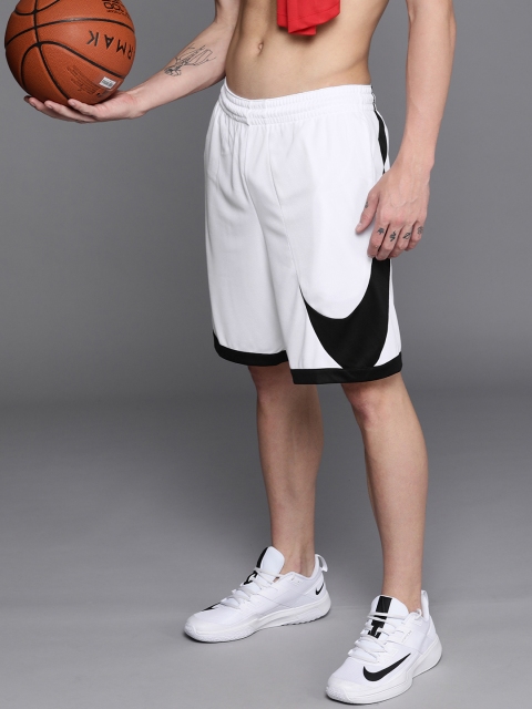 

Nike Men White Printed Dri-FIT Mid-Rise Basketball Sports Shorts