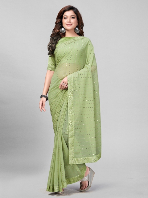

Granthva Fab Green & Gold-Toned Embellished Sequinned Saree
