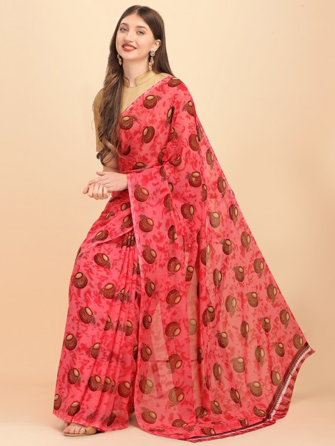

Sangria Red & Brown Ethnic Motifs Pure Georgette Saree