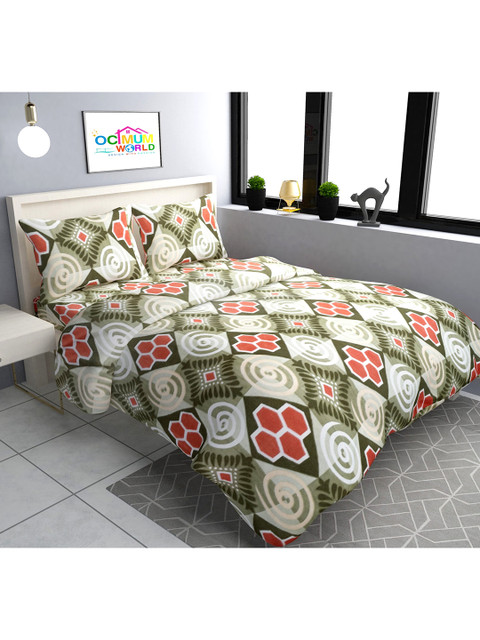 

MORADO Green & Off White Geometric 180 TC Queen Bedsheet with 2 Pillow Covers