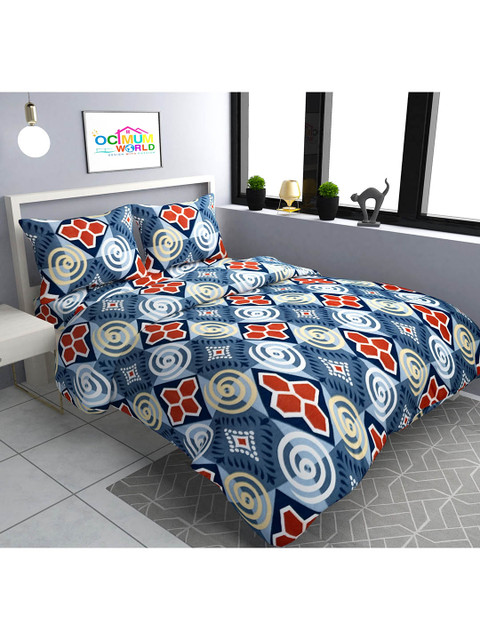 

MORADO Blue & White Geometric 180 TC Queen Bedsheet with 2 Pillow Covers