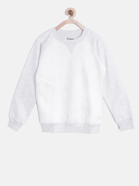 

Gini and Jony Girls Grey Melange & White Self-Design Sweatshirt
