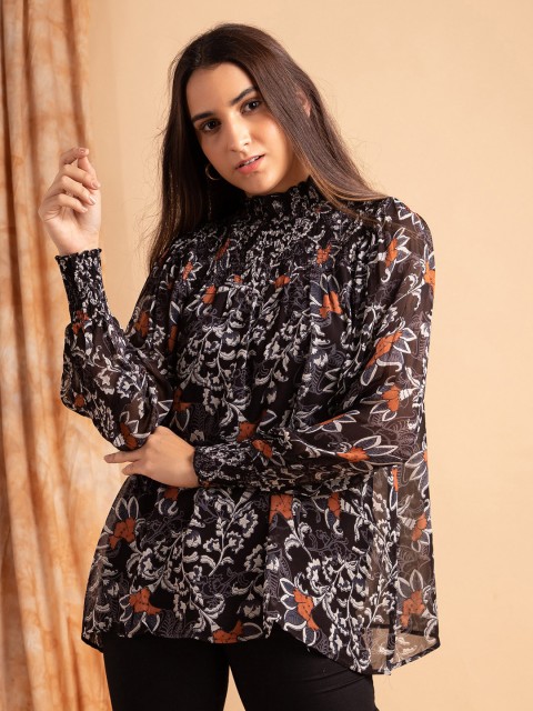 

B.Copenhagen Women Black Floral Print Top