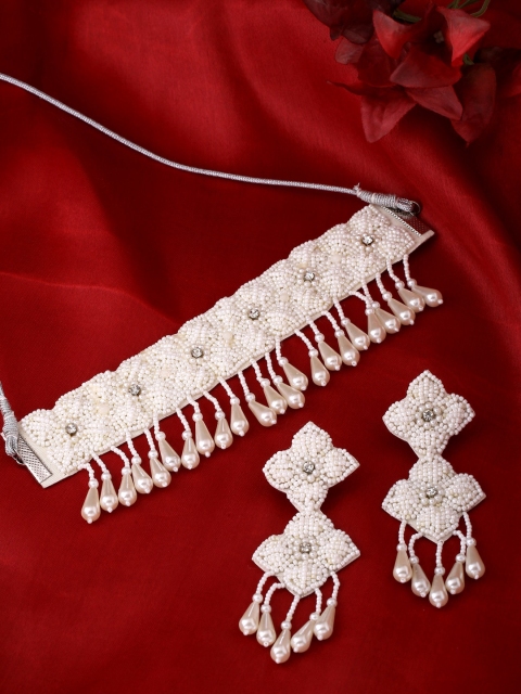 

Yellow Chimes White Beaded Choker Jewellery Set