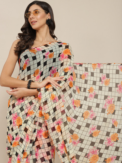

Tikhi Imli Off White & Pink Floral Saree