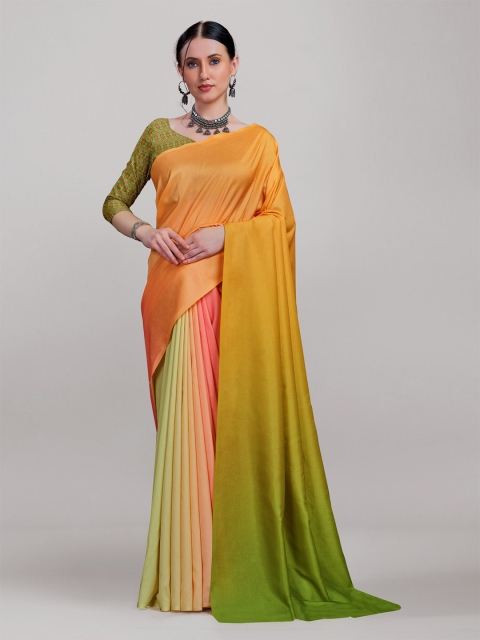 

LABEL AARNA Women Yellow & Green Ombrey Style Saree