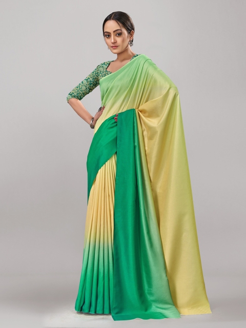 

LABEL AARNA Green & Yellow Colourblocked Saree