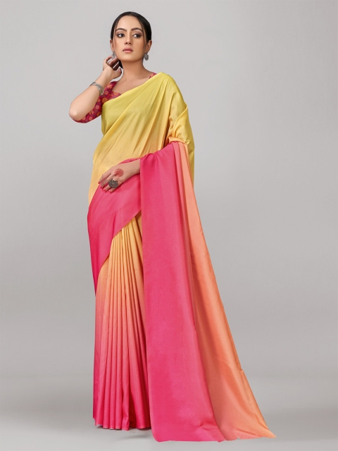 

LABEL AARNA Pink & Yellow Colourblocked Saree