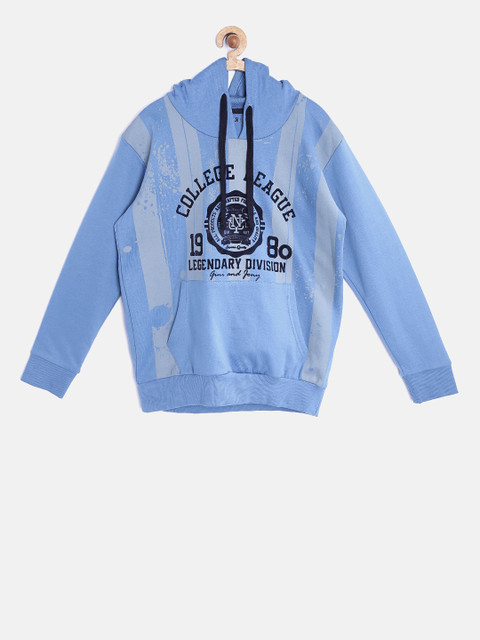 

Gini and Jony Boys Blue Printed Hooded Sweatshirt