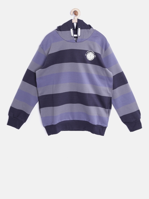 

Gini and Jony Boys Grey & Navy Blue Striped Hooded Sweatshirt