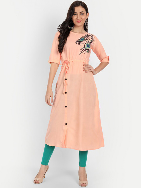 

RUHI FASHION Women Pink Thread Work Kurta