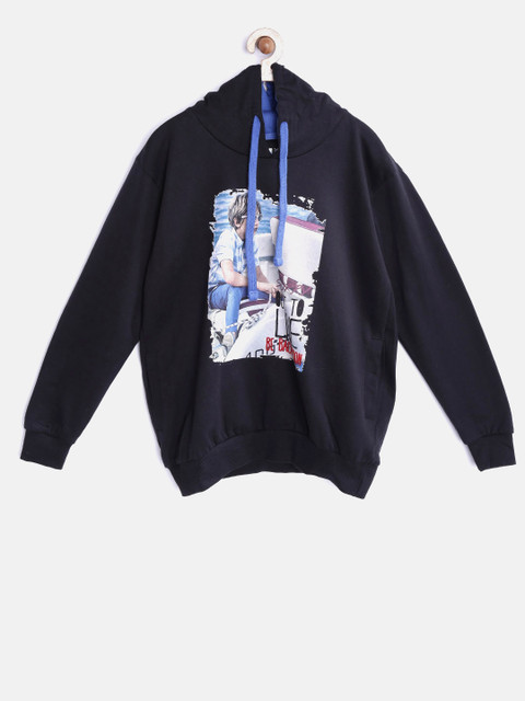 

Gini and Jony Boys Black Printed Hooded Sweatshirt
