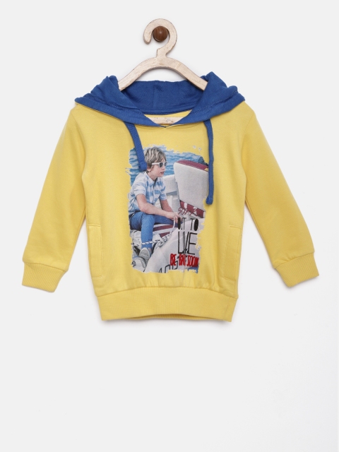 

Gini and Jony Boys Yellow Printed Hooded Sweatshirt