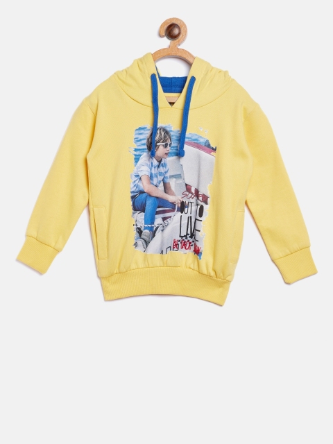 

Gini and Jony Boys Yellow Printed Hooded Sweatshirt