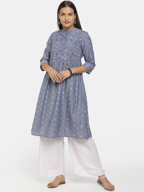 

Karigari Women Blue Ethnic Motifs Printed Kurta