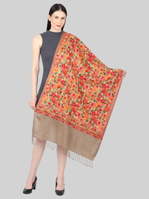 

MUFFLY Women Beige & Pink Embroidered Stole