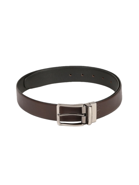 

AD By Arvind Men Black And Brown Metallic Buckle Reversible Textured Belt