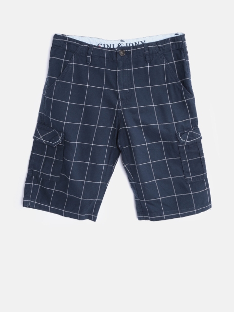 

Gini and Jony Boys Navy Blue Checked Cargo Shorts