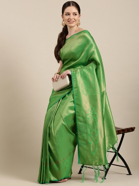 

Lookslady Green Ethnic Motifs Zari Art Silk Banarasi Saree