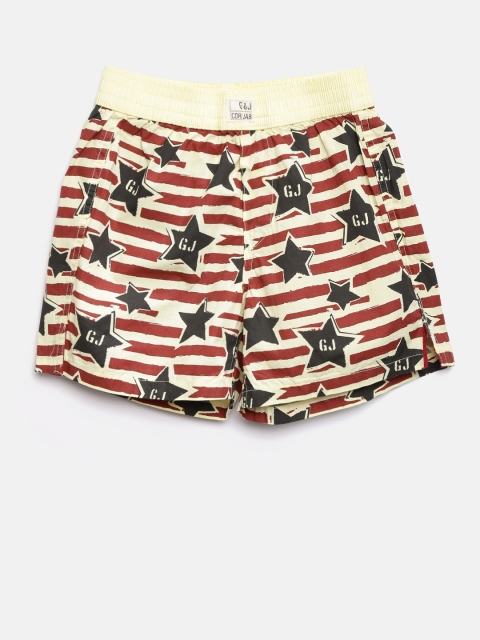 

Gini and Jony Boys Yellow & Rust Red Printed Regular Shorts