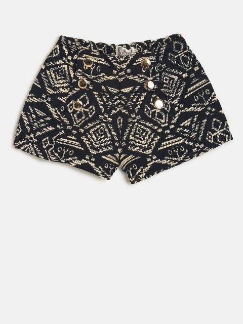 

Gini and Jony Girls Black & Beige Self Design Regular Fit Regular Shorts