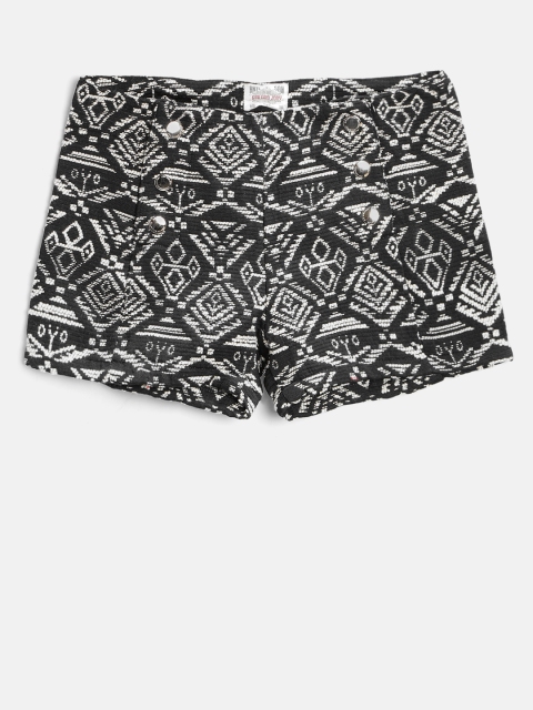 

Gini and Jony Girls Black & White Self Design Regular Shorts