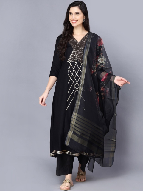 

Myshka Women Black Black Ethnic Motifs Kurt With Dupatta