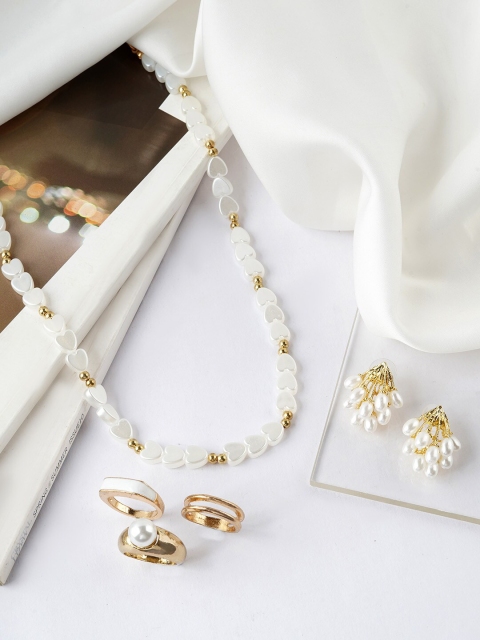 

JOKER & WITCH Gold-Coloured & White Pearls Beaded Jewellery Set