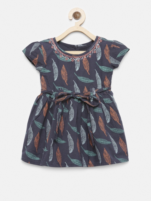 

Gini and Jony Girls Navy Blue Printed Fit and Flare Dress