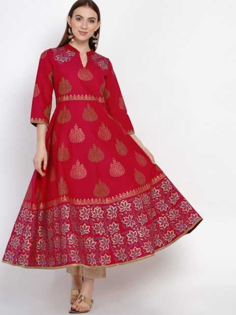 

RIYA Women Magenta Ethnic Motifs Block Printed Anarkali Kurta
