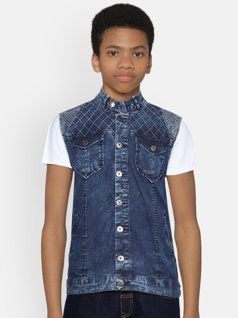 

Gini and Jony Boys Blue Solid Denim Jacket