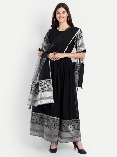 

RUHI FASHION Black & Silver-Toned Georgette Maxi Dress