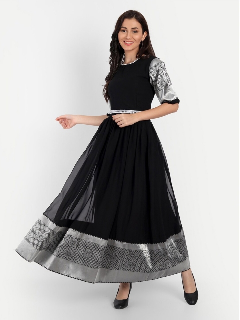 

RUHI FASHION Women Black & Silver-Toned Georgette Maxi Dress