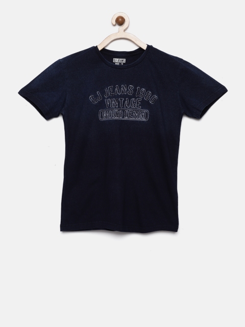 

Gini and Jony Boys Navy Blue Self-Design Round Neck T-shirt