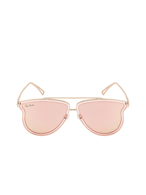 

Ted Smith Unisex Pink Lens & Gold-Toned Aviator with UV Protected Lens Sunglasses