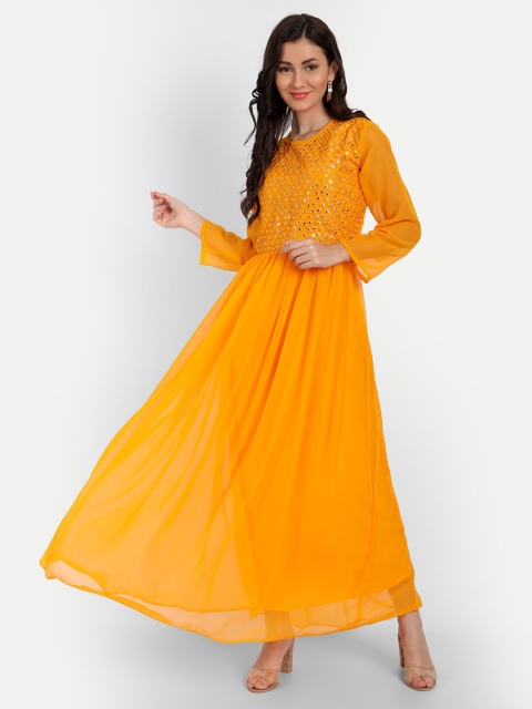 

RUHI FASHION Yellow Georgette Maxi Dress