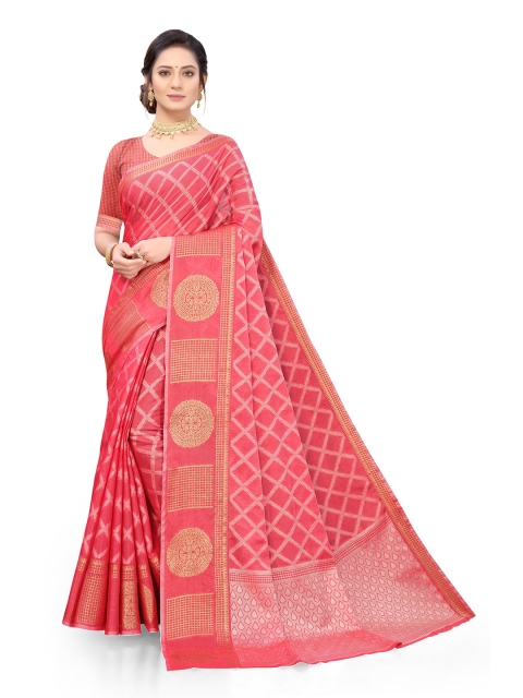 

Nimayaa Pink & Gold-Toned Woven Design Zari Organza Banarasi Saree