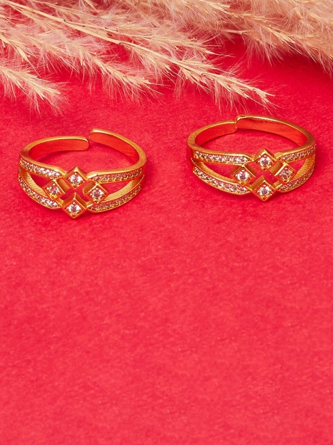 

Voylla Set of 2 Gold-Plated White CZ Studded Adjustable Toe Rings