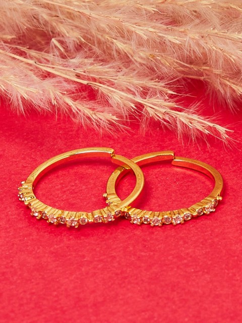 

Voylla Set Of 2 Gold-Plated White CZ Studded Adjustable Toe Rings