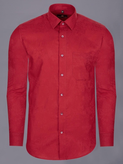 

FRENCH CROWN Men Red Standard Floral Textured Jacquard Casual Shirt