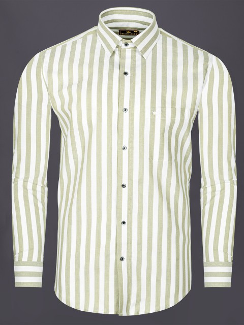 

FRENCH CROWN Men Green Standard Printed Stripe Formal Shirt