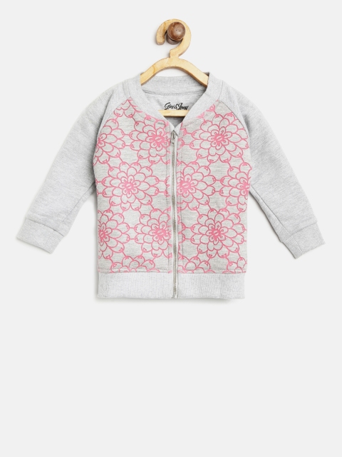 

Gini and Jony Girls Grey Melange & Pink Printed Sweatshirt